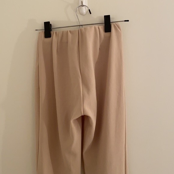 Adika Pants Cream Khaki Split Hem Wide Leg Flare Leggings Stretch Pull On Medium - Picture 6 of 7